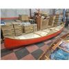 Image 1 : RED FIBREGLASS CANOE W-37.25" L-190" + 2 OARS