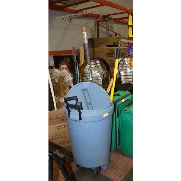 MISC. GARDEN TOOLS WITH BIN