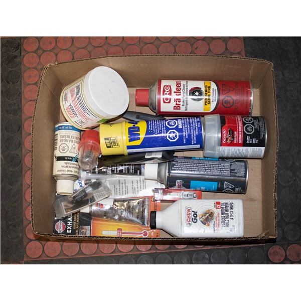 BOX OF AUTOMOTIVE SHOP/GARAGE SUPPLIES