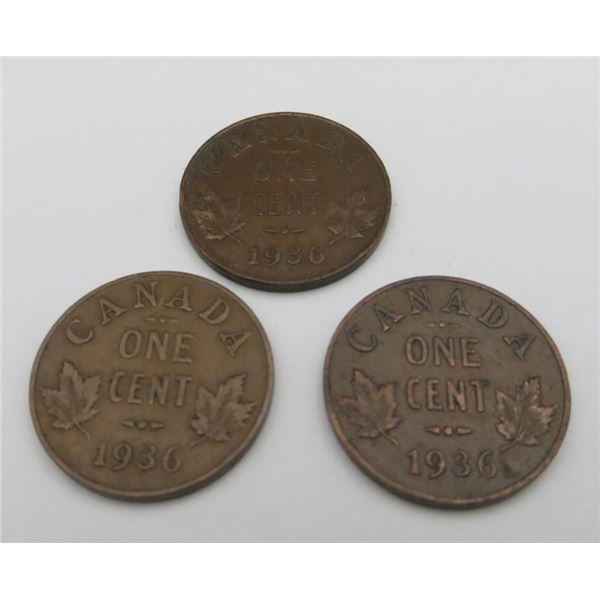 3x Canadian Pennies 1936