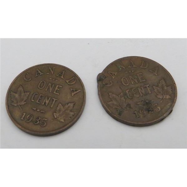 2x Canadian Pennies 1935