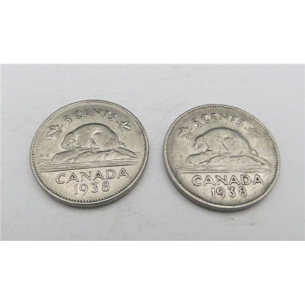 2x Canadian Nickels 1938