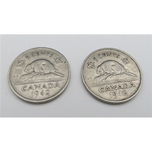 2x Canadian Nickels 1942
