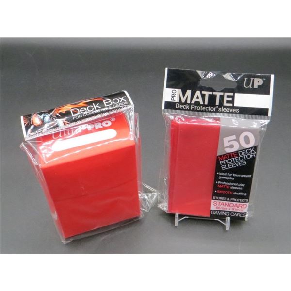 New Ultra Pro Red 80 Card Deck Box & Pack of 50 Red Matte Standard Card Sleeves