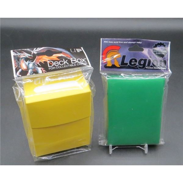 New Ultra Pro 80 Count Yellow Deck Box & 50 Green Legion Standard Matte Card Sleeves