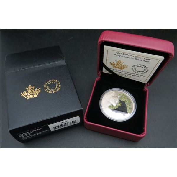 RCM 2015 $20 Baby Animals Black Bear 9999 Pure Silver Coin 6487/7500