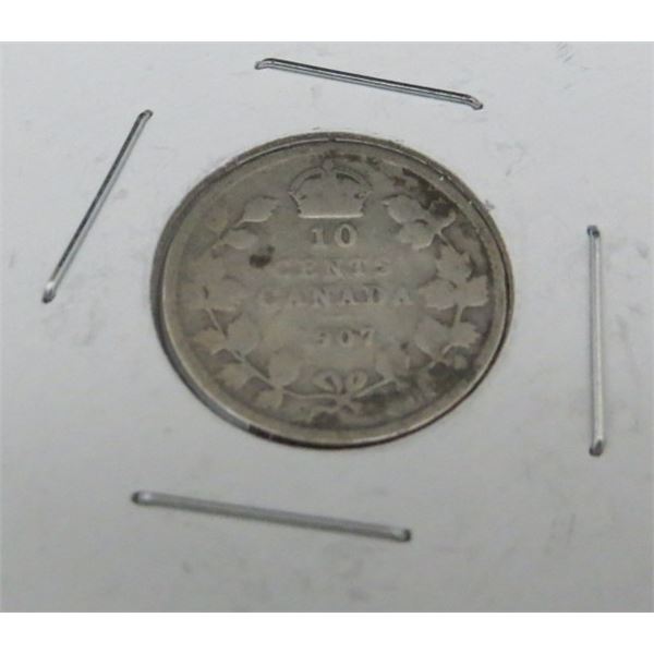 1907 Canadian Silver 10 Cent Coin
