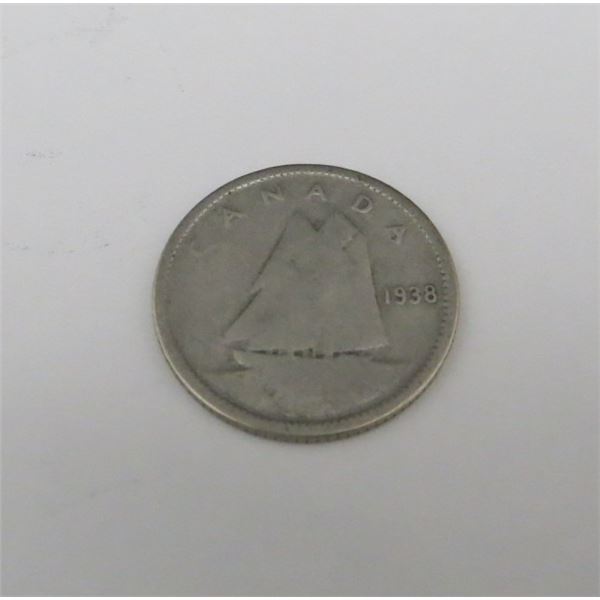 1938 Canadian Silver 10 Cent Coin