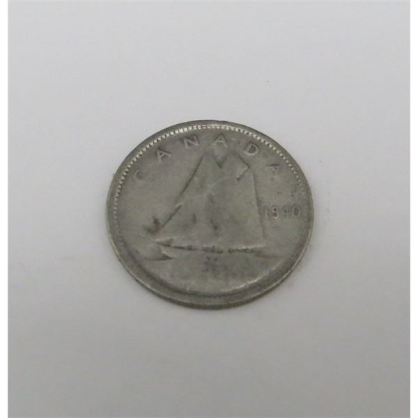 1940 Canadian Silver 10 Cent Coin