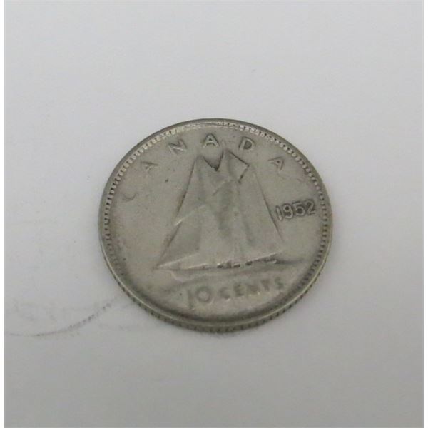 1952 Canadian Silver 10 Cent Coin