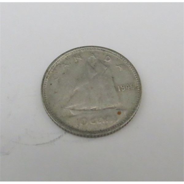 1949 Canadian Silver 10 Cent Coin
