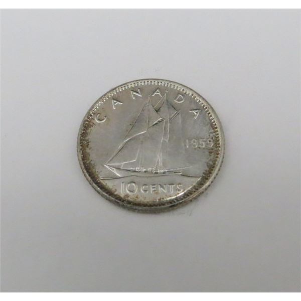 1959 Canadian Silver 10 Cent Coin