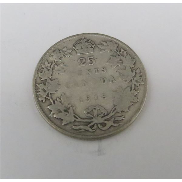 1918 Canadian Silver 25 Cent Coin