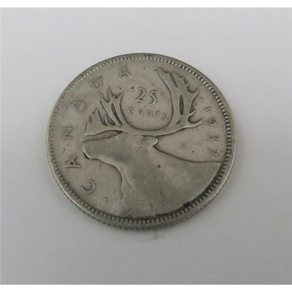 1937 Canadian Silver 25 Cent Coin