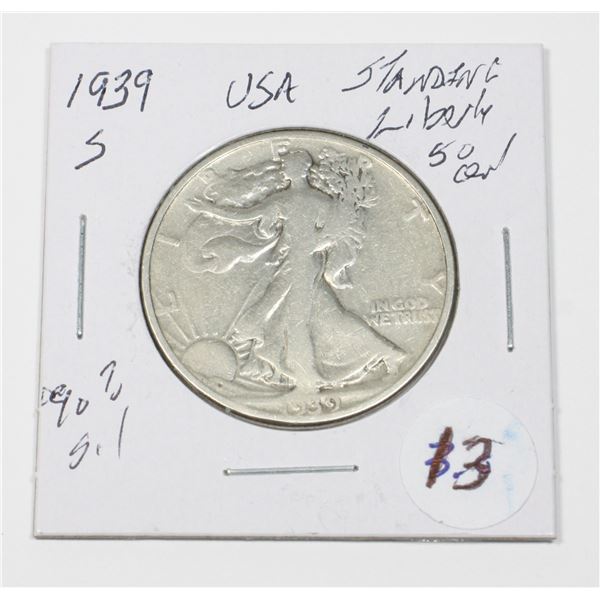1939 S 50 CENT STANDING LIBERTY 90% SILVER USA