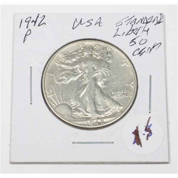 1942 P 50 CENT STANDING LIBERTY 90% SILVER USA