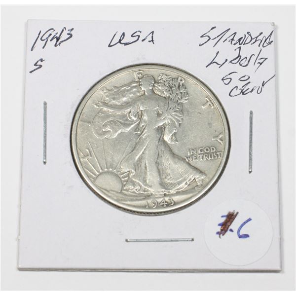 1943 P 50 CENT STANDING LIBERTY 90% SILVER USA