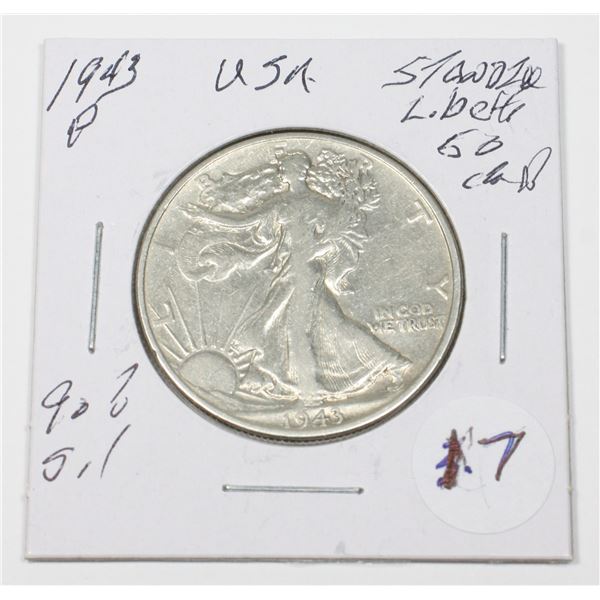 1943 S 50 CENT STANDING LIBERTY 90% SILVER USA