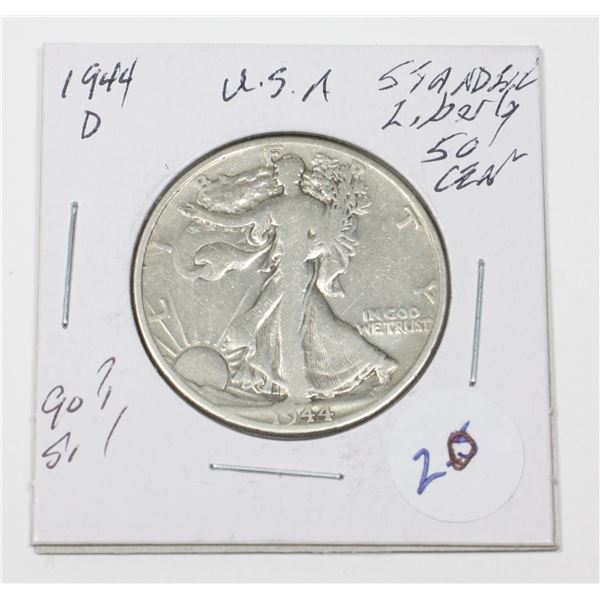 1944 D 50 CENT STANDING LIBERTY 90% SILVER USA