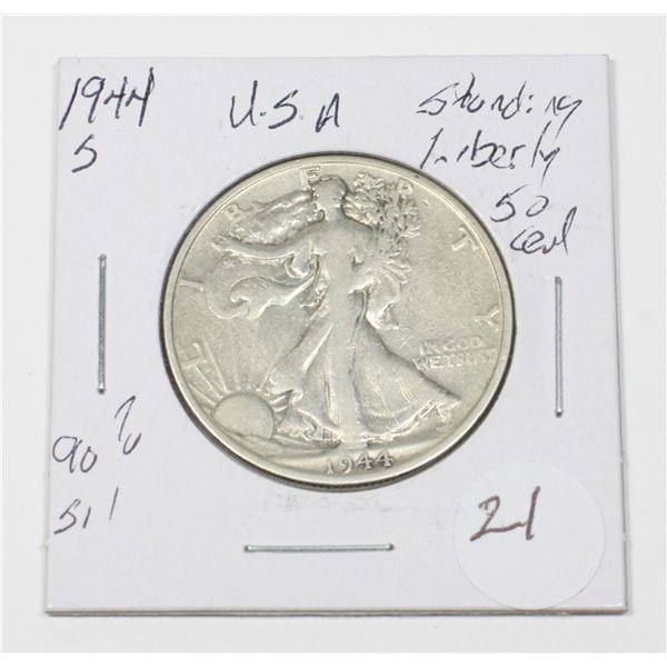 1944 S 50 CENT STANDING LIBERTY 90% SILVER USA