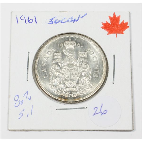 1961 50 CENT 80% SILVER BRILLIANT WHITE