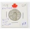 Image 1 : 1918 KING GEORGE V QUARTER 92.5 % SILVER W.W.I.