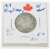 Image 1 : 1919 KING GEORGE V QUARTER 92.5 % SILVER W.W.I.