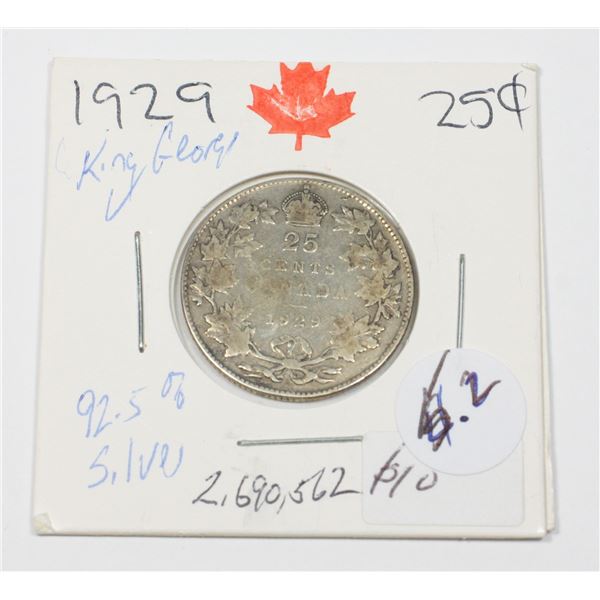 1929 KING GEORGE V QUARTER 80 % SILVER