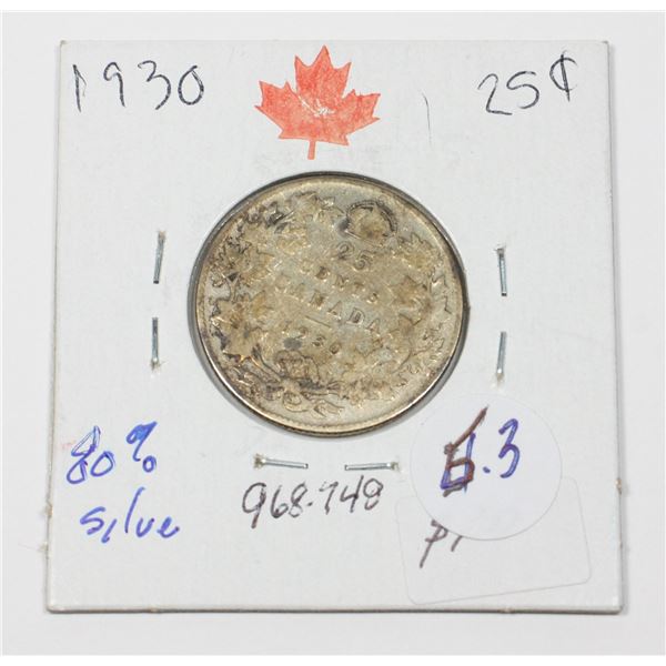 1930 KING GEORGE V QUARTER 80 % SILVER