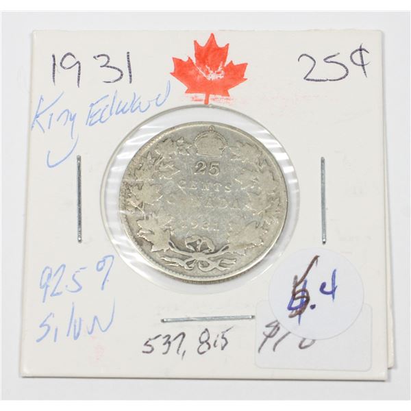 1931 KING GEORGE V QUARTER 80 % SILVER