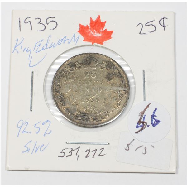 1935 KING GEORGE V QUARTER 80 % SILVER