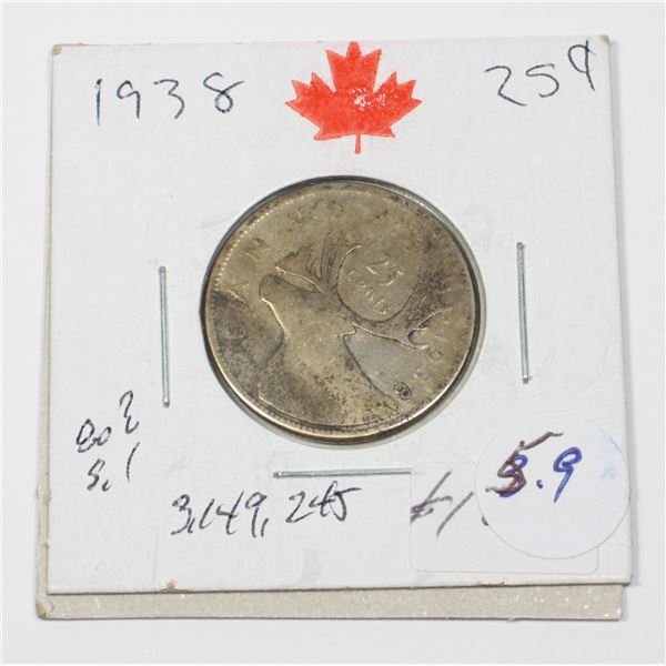 1938 KING GEORGE V1 QUARTER 80 % SILVER