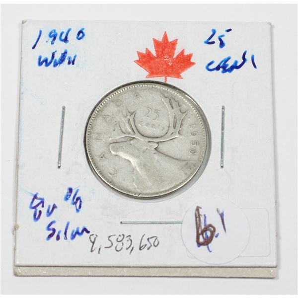 1940 KING GEORGE VI QUARTER 80 % SILVER W.W.II