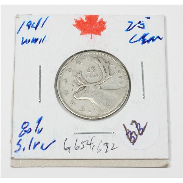 1941 KING GEORGE VI QUARTER 80 % SILVER W.W.II