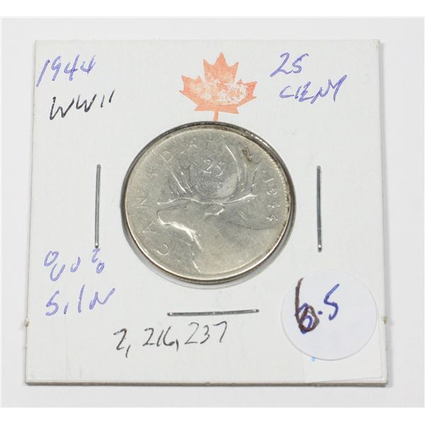 1944 KING GEORGE VI QUARTER 80 % SILVER W.W.II