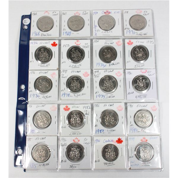 20 SHEET 50 CENT 1968,69,70,71,72,73,74,75,76,78,