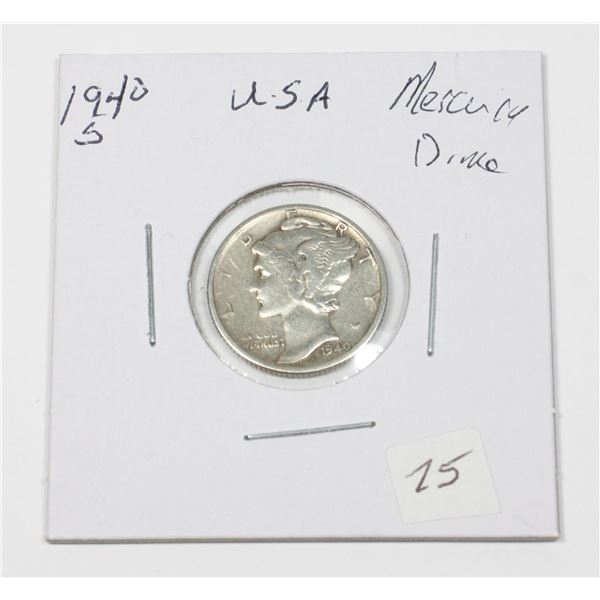 1940 S W.W.I. II USA MERCURY DIME 90% SILVER