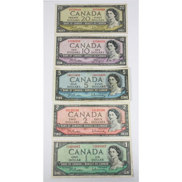 1954 – 5 BILLS $1 F/F3660007 $2 D/U0126586 $5