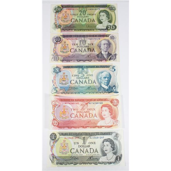 1973 – 5 BILLS $1 ALS3631297$2. AGT6240143 $5