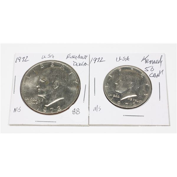 1972 U.S.A. EISENHOWER DOLLAR & 1972 KENNEDY 50