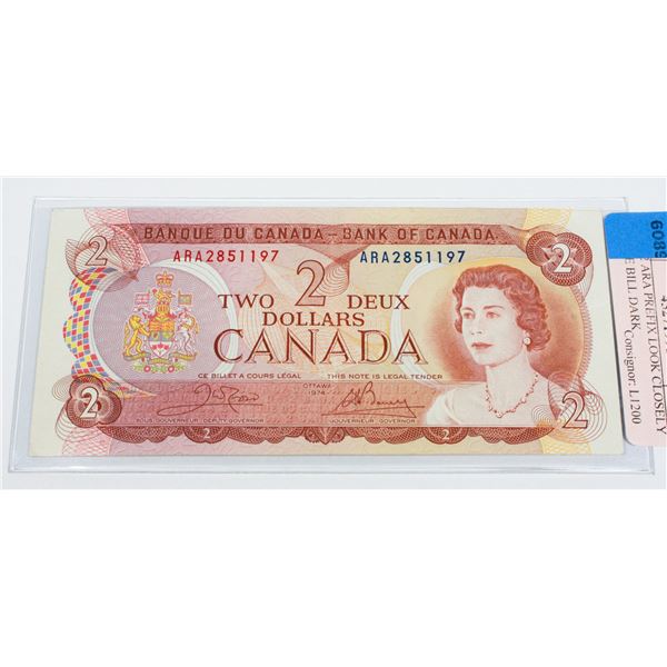 1974 $2 ARA PREFIX LOOK CLOSELY AT THE BILL DARK