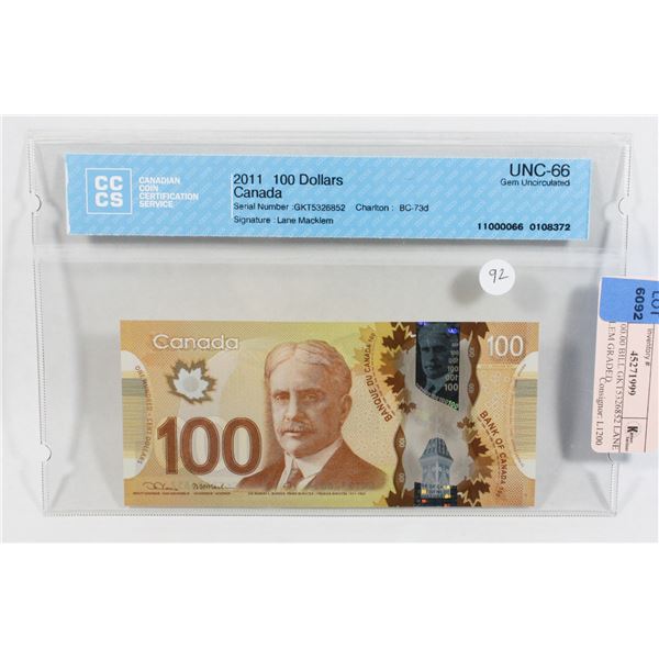 2011 $100.00 BILL GKT5326852 LANE MACKLEM GRADED