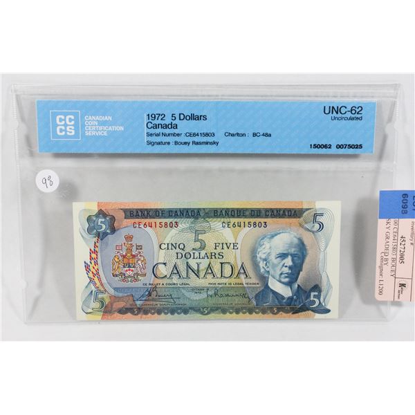 1972 $5.00 CE6415803 BOUEY RAMINSKY GRADED BY