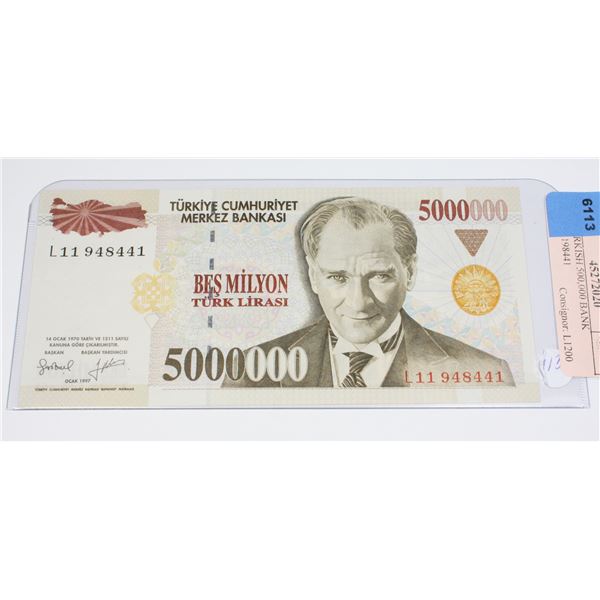 1997 TURKISH 500,000 BANK NOTEL1198441