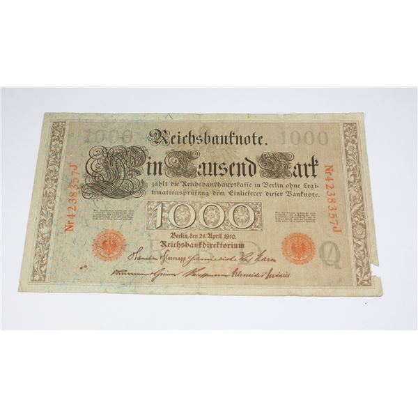 1910 GERMAN REICHSBANFNOTE 1000 NR4238357J