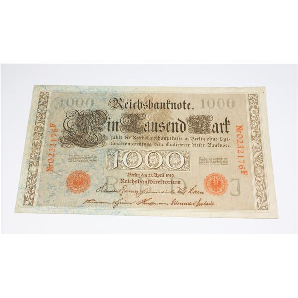 1910 GERMAN REICHSBANFNOTE 1000 NR0232176F