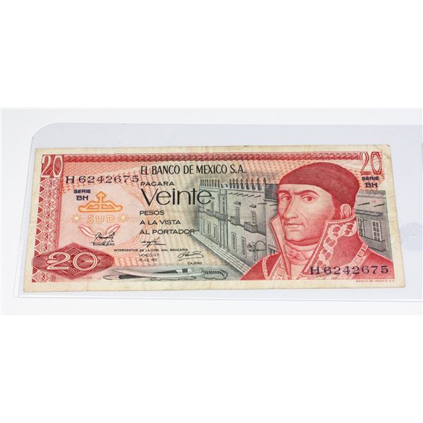 1973 EL BANCO DE MEXICO S.A. 20 PESO