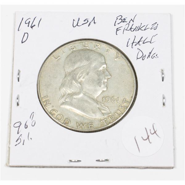 1961 D U.S.A. BEN FRANKLIN HALF DOLLAR 90% SILVER
