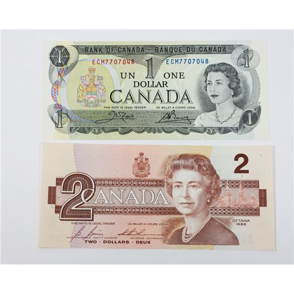 1973 ONE DOLLAR & 1986 TWO DOLLAR ECM7707048