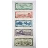 Image 2 : 1954 5 BILL SET $1S/M6159683 B.R $2 W/U7706288 B/R